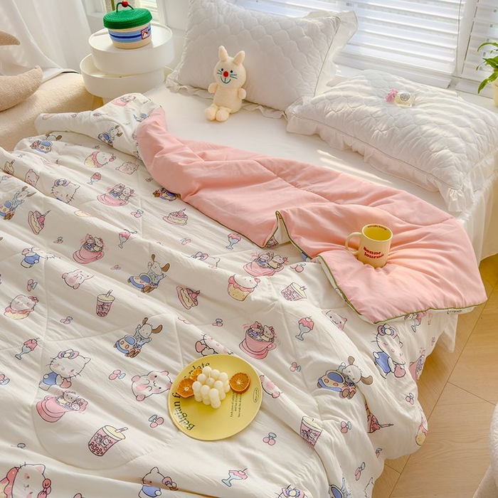 91家纺网 家纺一手货源 找家纺 默忆 2026新款水洗棉双层纱夏被夏凉被空调被被子被芯 凯蒂猫