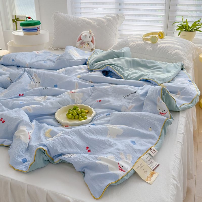 91家纺网 家纺一手货源 找家纺 默忆 2026新款水洗棉双层纱夏被夏凉被空调被被子被芯 小白兔