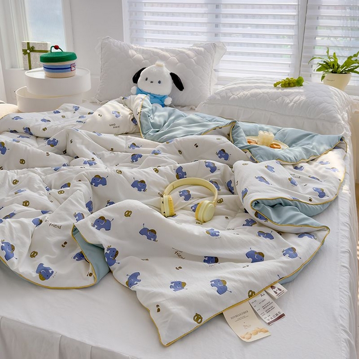 91家纺网 家纺一手货源 找家纺 默忆 2026新款水洗棉双层纱夏被夏凉被空调被被子被芯 蓝色小象