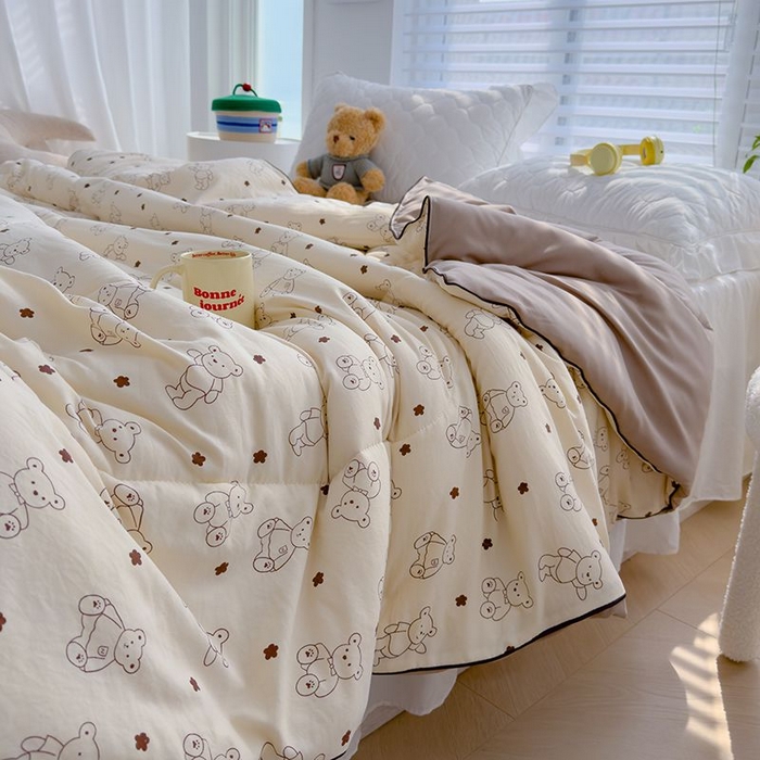 91家纺网 家纺一手货源 找家纺 默忆 2026新款水洗棉双层纱夏被夏凉被空调被被子被芯 小熊院长