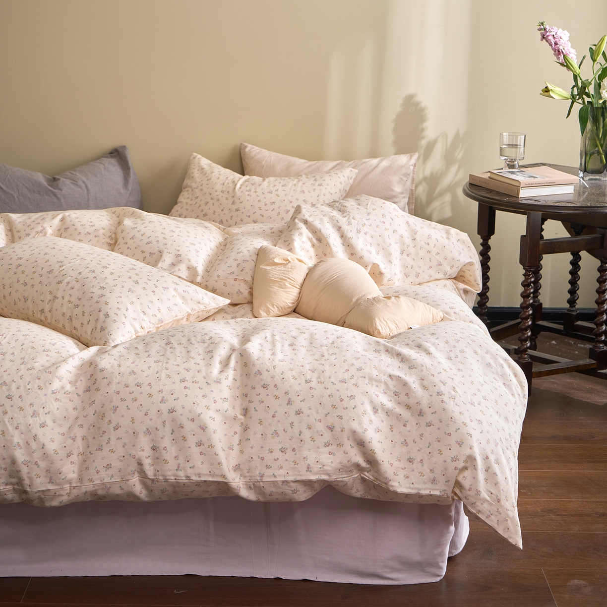 洋铭区（原狠狠爱） 2026春季新款简约全棉 无边双层纱 四件套系列 燕麦小花