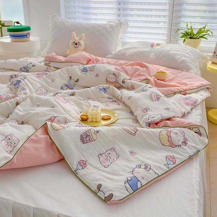 91家纺网 家纺一手货源 找家纺 默忆 2026新款水洗棉双层纱夏被夏凉被空调被被子被芯 凯蒂猫