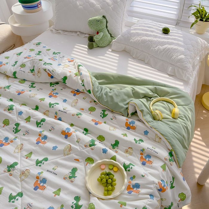 91家纺网 家纺一手货源 找家纺 默忆 2026新款水洗棉双层纱夏被夏凉被空调被被子被芯 恐龙车车