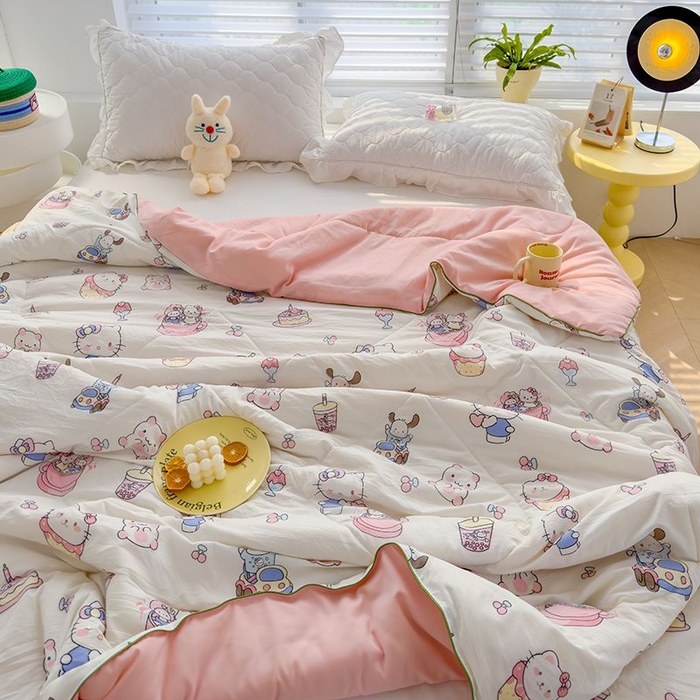 91家纺网 家纺一手货源 找家纺 默忆 2026新款水洗棉双层纱夏被夏凉被空调被被子被芯 凯蒂猫