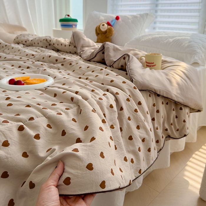 91家纺网 家纺一手货源 找家纺 默忆 2026新款水洗棉双层纱夏被夏凉被空调被被子被芯 复古爱心