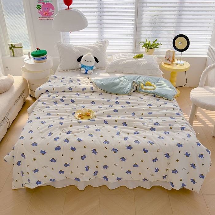 91家纺网 家纺一手货源 找家纺 默忆 2026新款水洗棉双层纱夏被夏凉被空调被被子被芯 蓝色小象