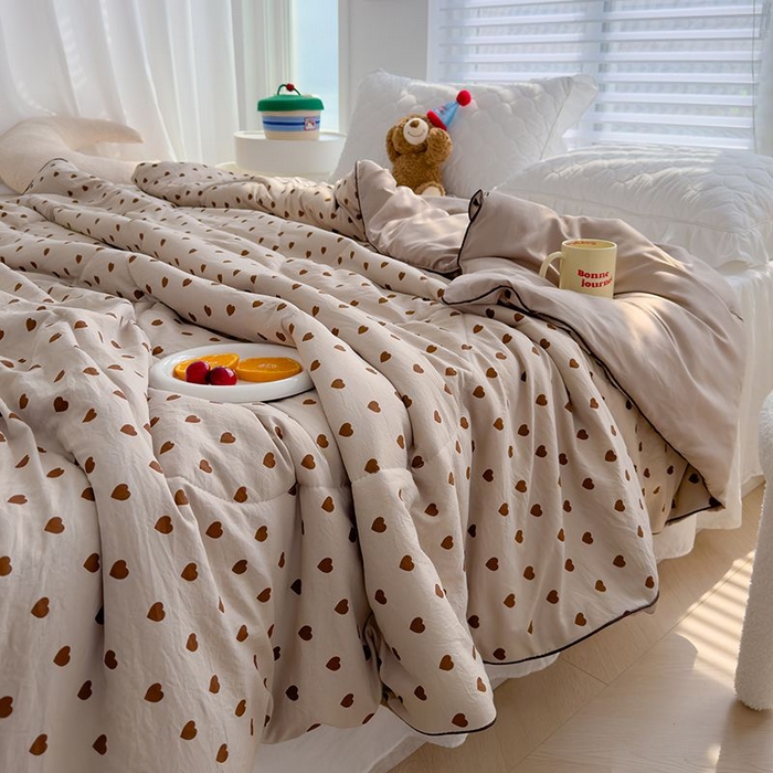 91家纺网 家纺一手货源 找家纺 默忆 2026新款水洗棉双层纱夏被夏凉被空调被被子被芯 复古爱心