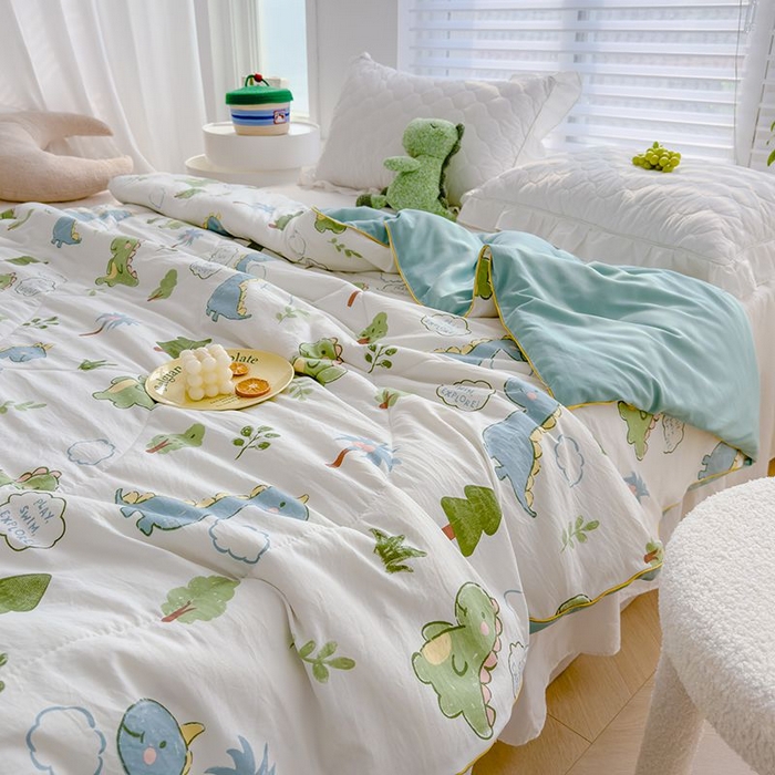 91家纺网 家纺一手货源 找家纺 默忆 2026新款水洗棉双层纱夏被夏凉被空调被被子被芯 恐龙星球