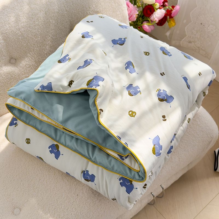 91家纺网 家纺一手货源 找家纺 默忆 2026新款水洗棉双层纱夏被夏凉被空调被被子被芯 蓝色小象