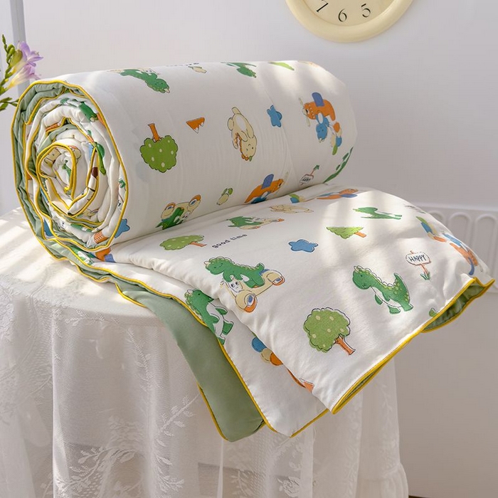 默忆 2026新款水洗棉双层纱夏被夏凉被空调被被子被芯 恐龙车车