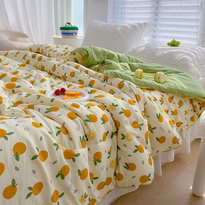 91家纺网 家纺一手货源 找家纺 默忆 2026新款水洗棉双层纱夏被夏凉被空调被被子被芯 小橘子