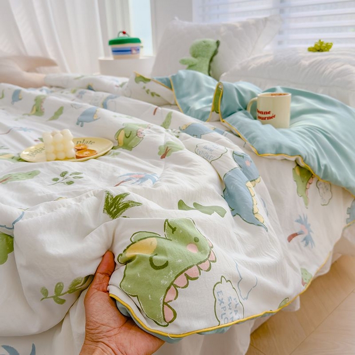 91家纺网 家纺一手货源 找家纺 默忆 2026新款水洗棉双层纱夏被夏凉被空调被被子被芯 恐龙星球