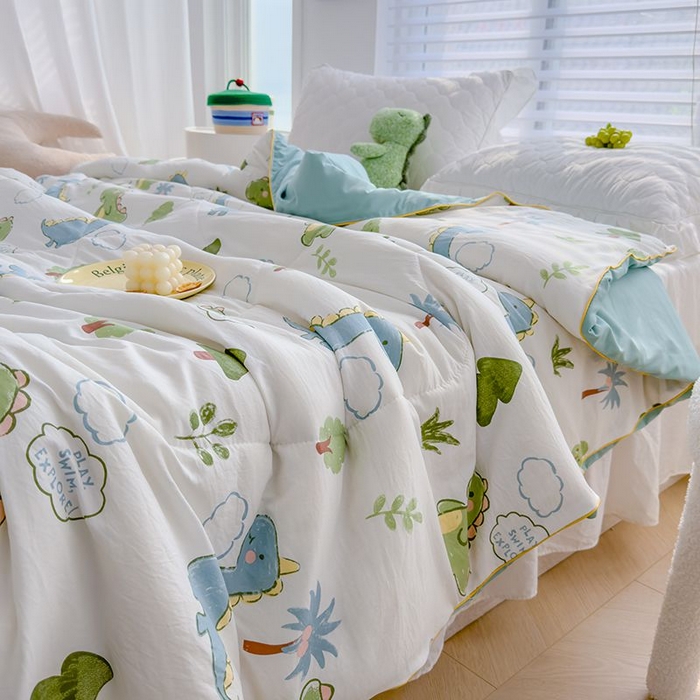 91家纺网 家纺一手货源 找家纺 默忆 2026新款水洗棉双层纱夏被夏凉被空调被被子被芯 恐龙星球