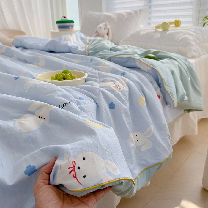 91家纺网 家纺一手货源 找家纺 默忆 2026新款水洗棉双层纱夏被夏凉被空调被被子被芯 小白兔