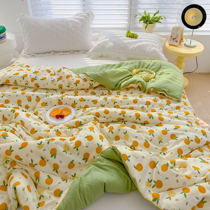 91家纺网 家纺一手货源 找家纺 默忆 2026新款水洗棉双层纱夏被夏凉被空调被被子被芯 小橘子