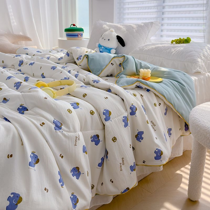 91家纺网 家纺一手货源 找家纺 默忆 2026新款水洗棉双层纱夏被夏凉被空调被被子被芯 蓝色小象