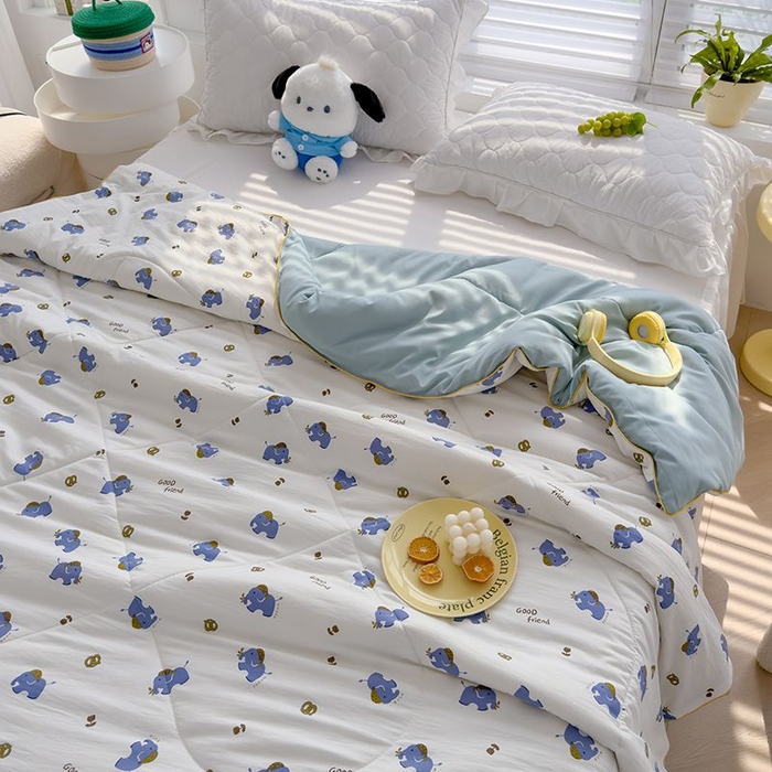 91家纺网 家纺一手货源 找家纺 默忆 2026新款水洗棉双层纱夏被夏凉被空调被被子被芯 蓝色小象