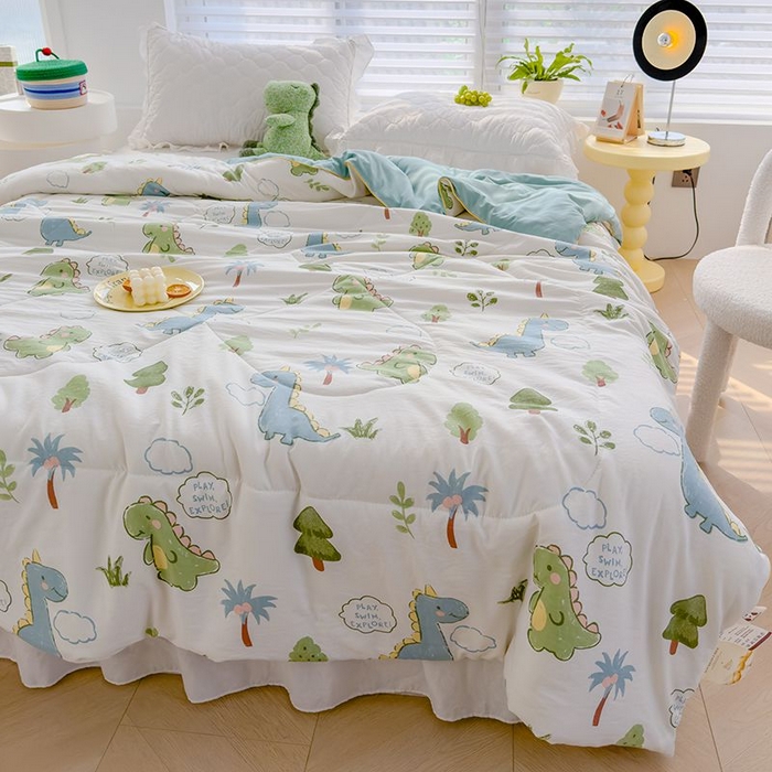 91家纺网 家纺一手货源 找家纺 默忆 2026新款水洗棉双层纱夏被夏凉被空调被被子被芯 恐龙星球