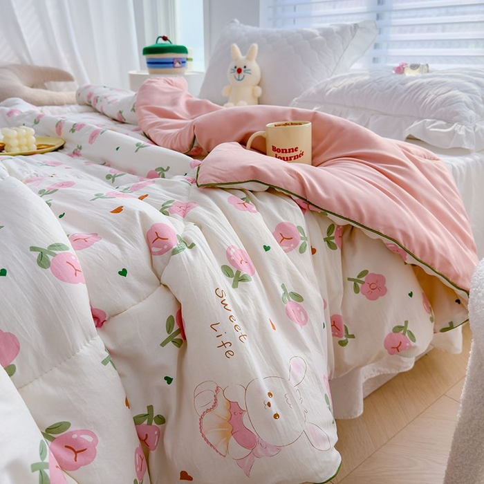 91家纺网 家纺一手货源 找家纺 默忆 2026新款水洗棉双层纱夏被夏凉被空调被被子被芯 曼塔玫瑰