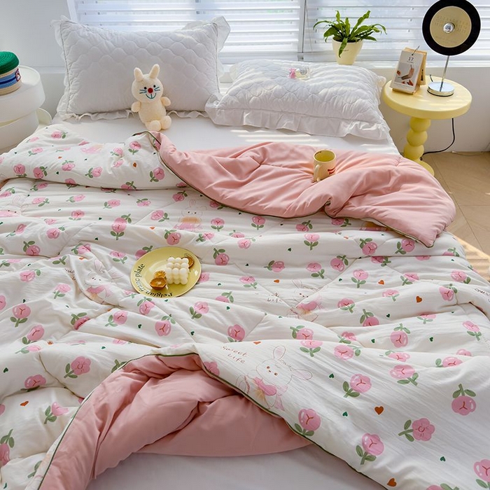 91家纺网 家纺一手货源 找家纺 默忆 2026新款水洗棉双层纱夏被夏凉被空调被被子被芯 曼塔玫瑰