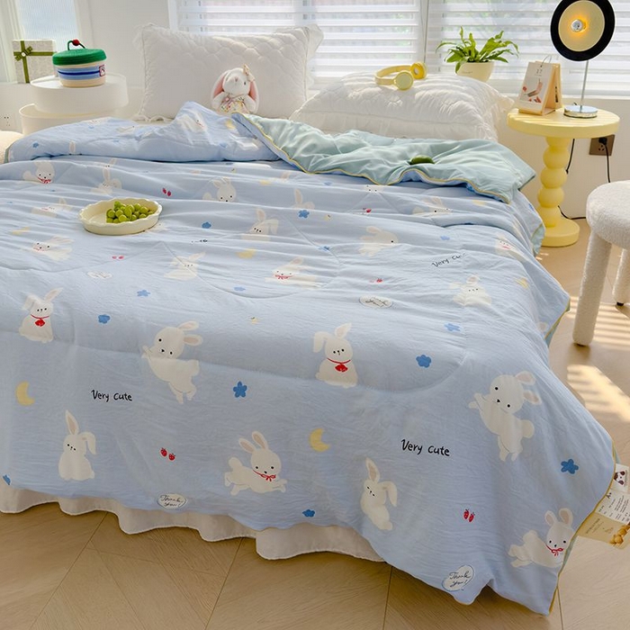 91家纺网 家纺一手货源 找家纺 默忆 2026新款水洗棉双层纱夏被夏凉被空调被被子被芯 小白兔