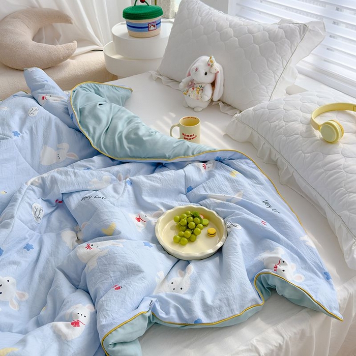 91家纺网 家纺一手货源 找家纺 默忆 2026新款水洗棉双层纱夏被夏凉被空调被被子被芯 小白兔