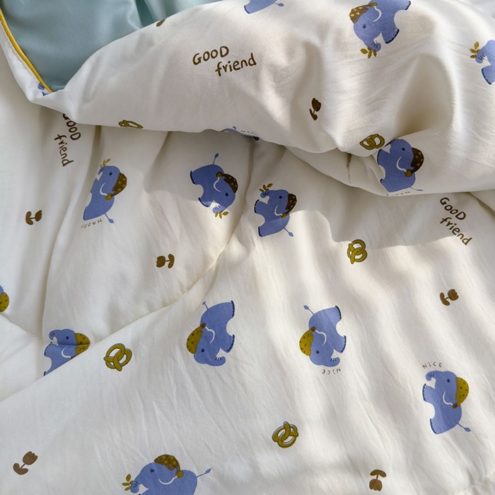 91家纺网 家纺一手货源 找家纺 默忆 2026新款水洗棉双层纱夏被夏凉被空调被被子被芯 蓝色小象