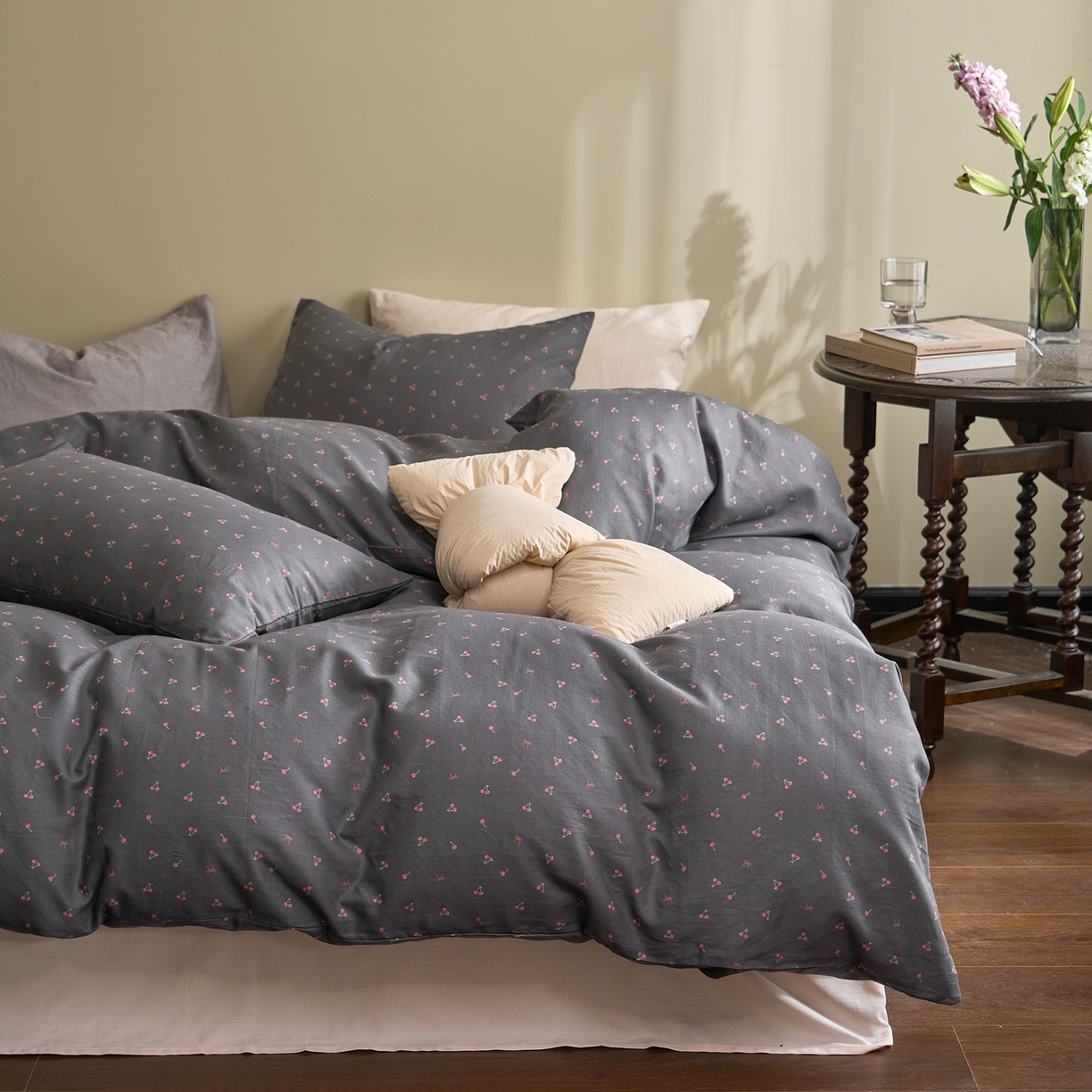 洋铭区（原狠狠爱） 2026春季新款简约全棉 无边双层纱 四件套系列 圆圆樱桃