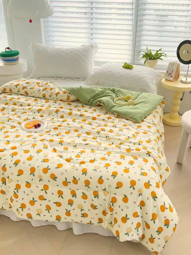 91家纺网 家纺一手货源 找家纺 默忆 2026新款水洗棉双层纱夏被夏凉被空调被被子被芯 小橘子