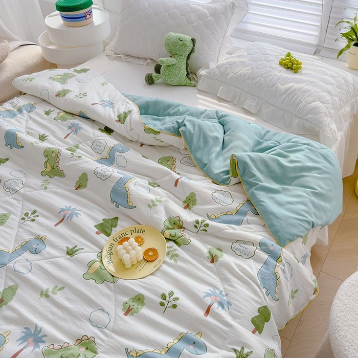 91家纺网 家纺一手货源 找家纺 默忆 2026新款水洗棉双层纱夏被夏凉被空调被被子被芯 恐龙星球