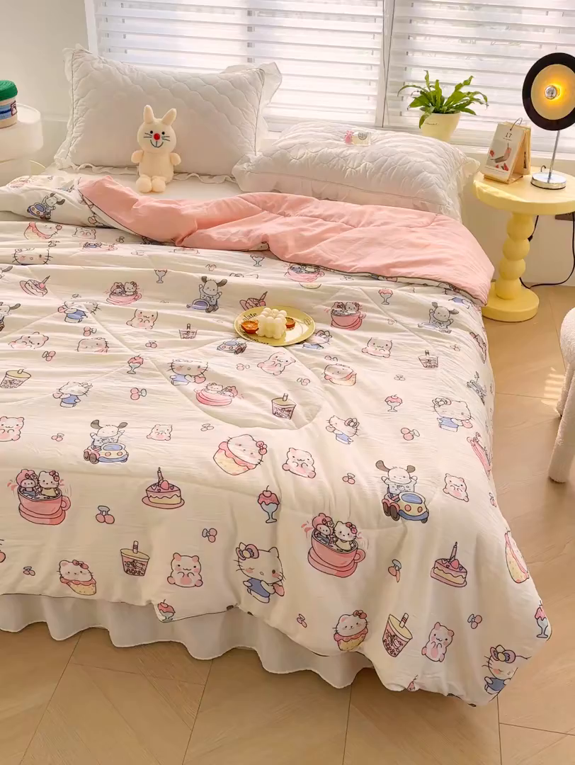91家纺网 家纺一手货源 找家纺 默忆 2026新款水洗棉双层纱夏被夏凉被空调被被子被芯 凯蒂猫