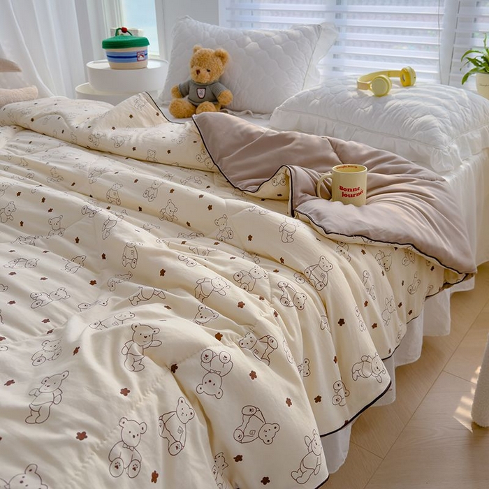 91家纺网 家纺一手货源 找家纺 默忆 2026新款水洗棉双层纱夏被夏凉被空调被被子被芯 小熊院长