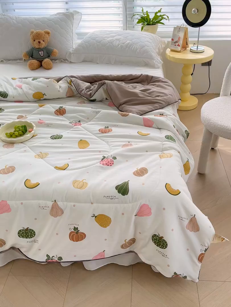 91家纺网 家纺一手货源 找家纺 默忆 2026新款水洗棉双层纱夏被夏凉被空调被被子被芯 南瓜日记