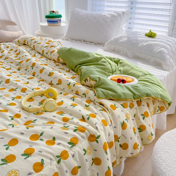 91家纺网 家纺一手货源 找家纺 默忆 2026新款水洗棉双层纱夏被夏凉被空调被被子被芯 小橘子