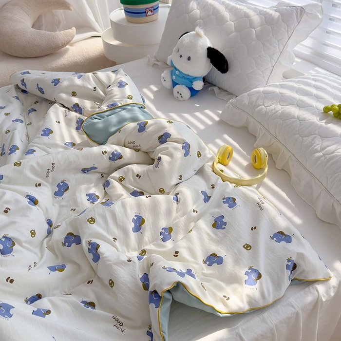 91家纺网 家纺一手货源 找家纺 默忆 2026新款水洗棉双层纱夏被夏凉被空调被被子被芯 蓝色小象