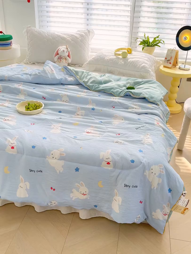 91家纺网 家纺一手货源 找家纺 默忆 2026新款水洗棉双层纱夏被夏凉被空调被被子被芯 小白兔