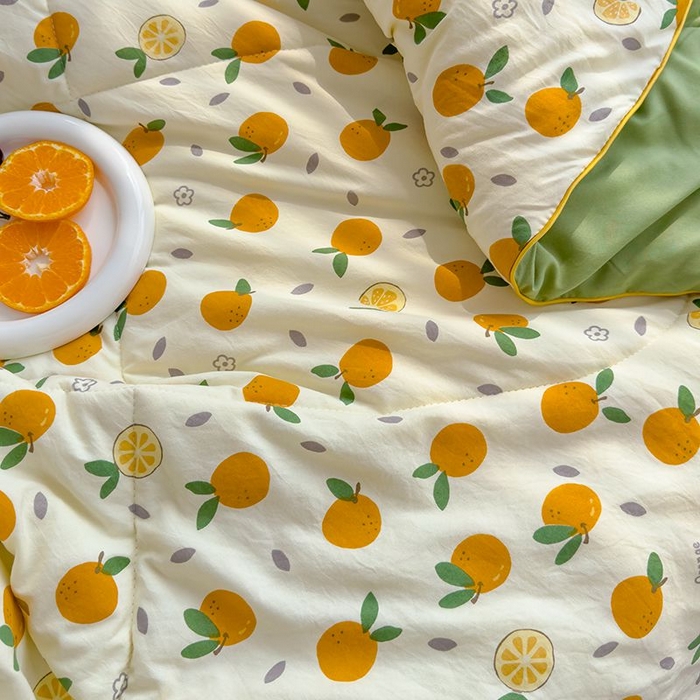 91家纺网 家纺一手货源 找家纺 默忆 2026新款水洗棉双层纱夏被夏凉被空调被被子被芯 小橘子