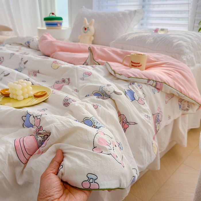 91家纺网 家纺一手货源 找家纺 默忆 2026新款水洗棉双层纱夏被夏凉被空调被被子被芯 凯蒂猫