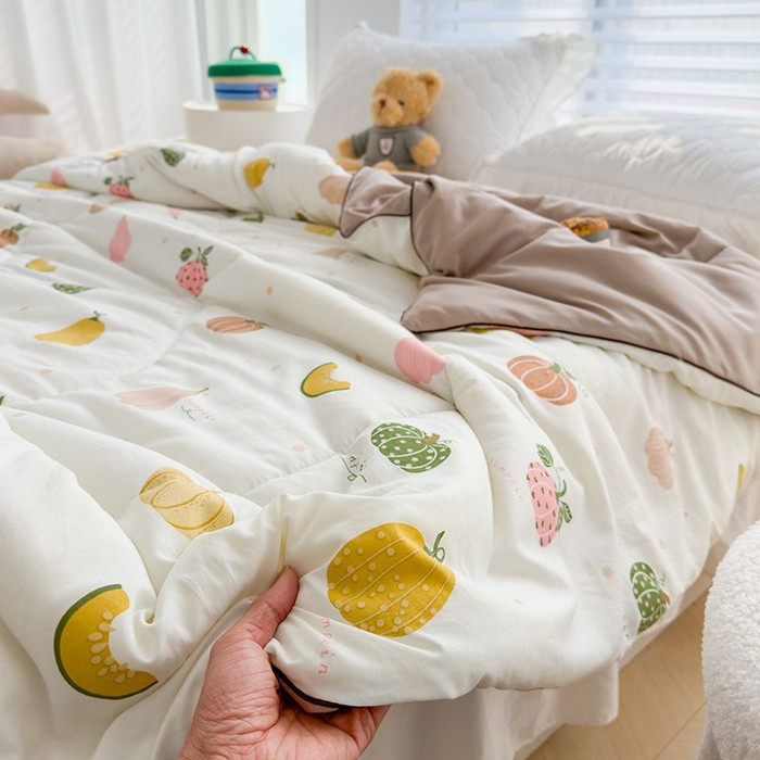 91家纺网 家纺一手货源 找家纺 默忆 2026新款水洗棉双层纱夏被夏凉被空调被被子被芯 南瓜日记