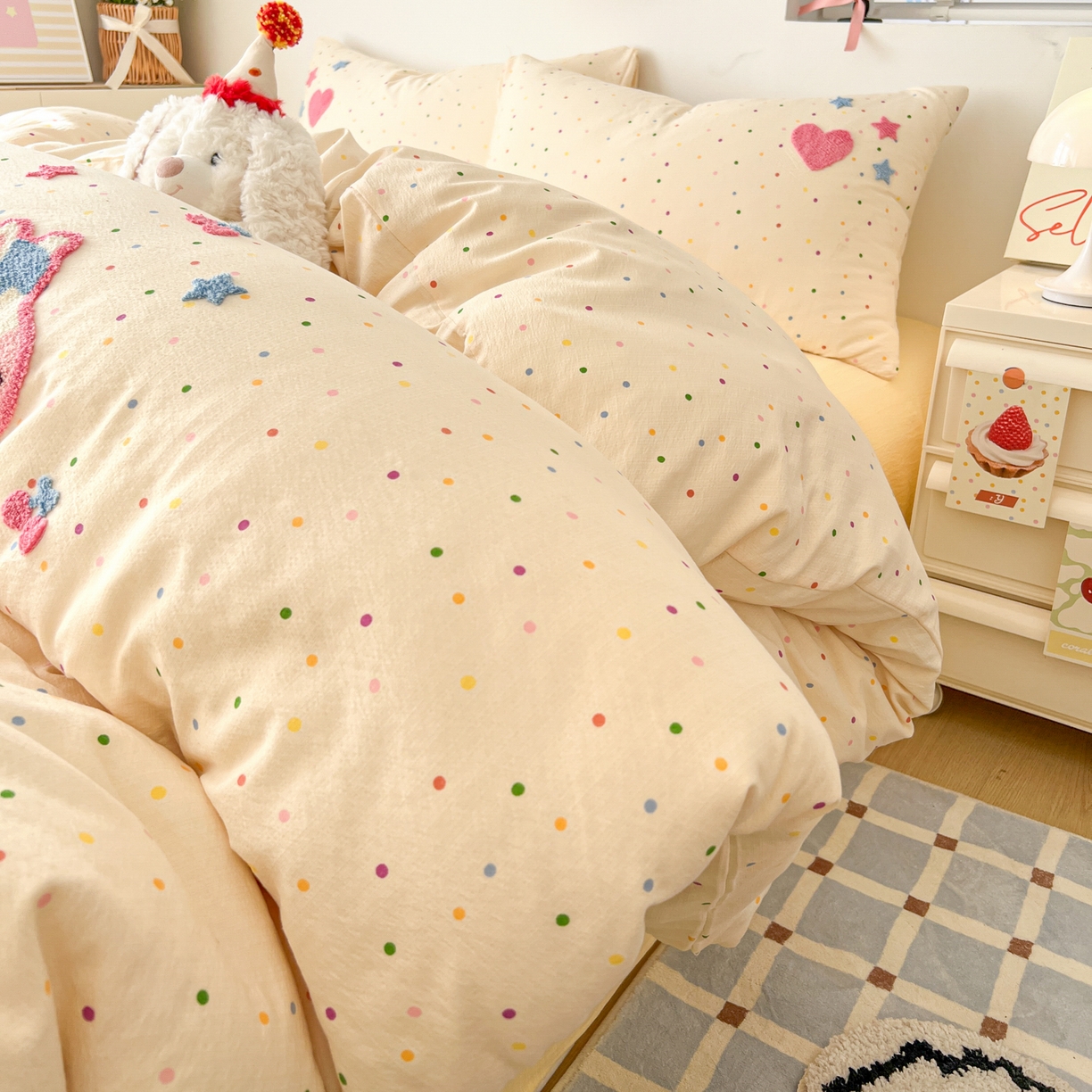 91家纺网 家纺一手货源 找家纺 （总）童颜 2026新款软糯泡芙纱水洗棉卡通毛巾绣四件套