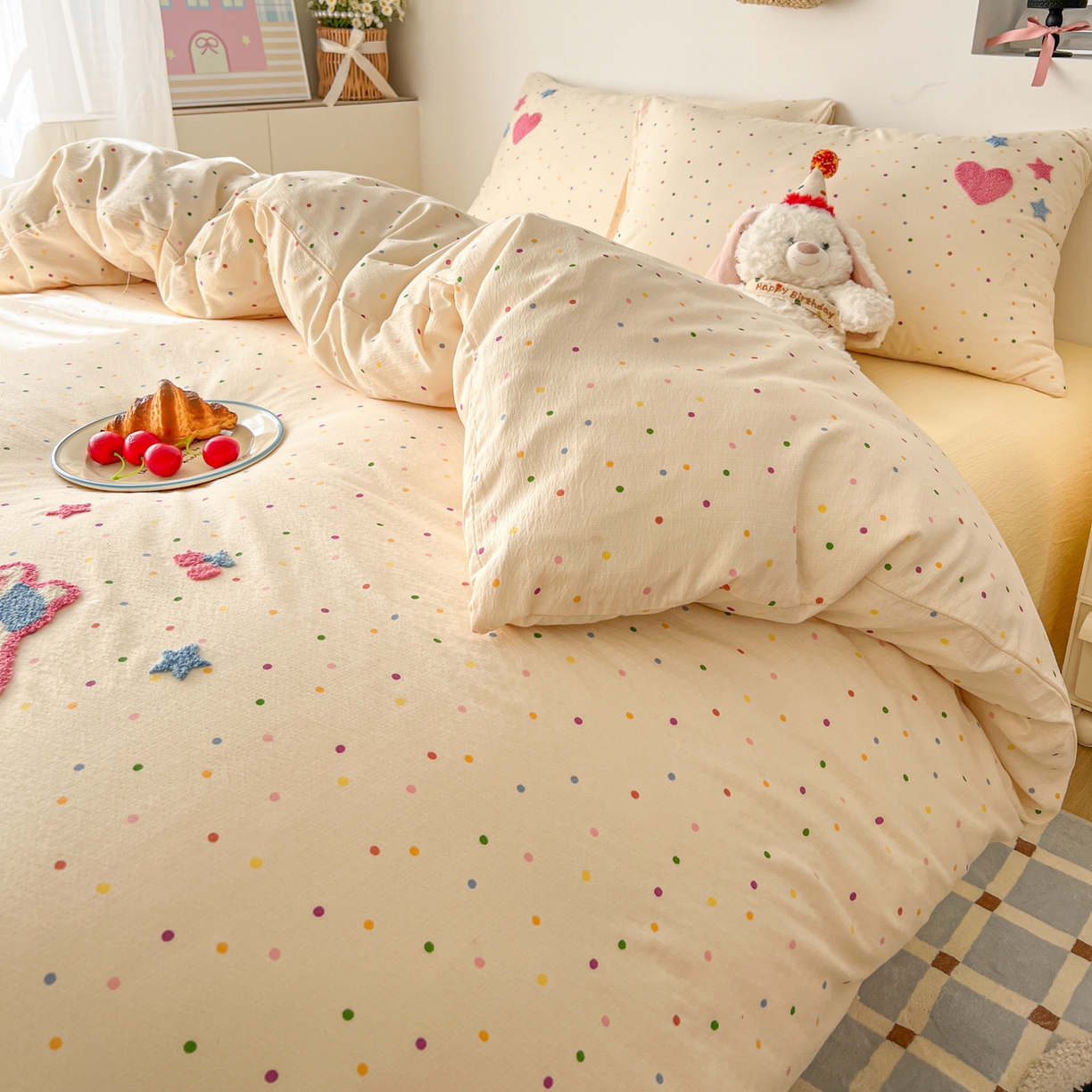 91家纺网 家纺一手货源 找家纺 （总）童颜 2026新款软糯泡芙纱水洗棉卡通毛巾绣四件套