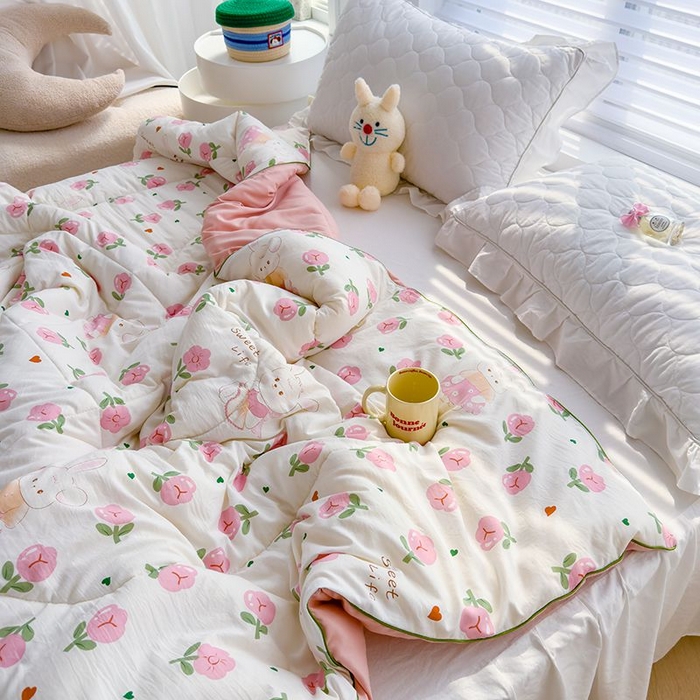 91家纺网 家纺一手货源 找家纺 默忆 2026新款水洗棉双层纱夏被夏凉被空调被被子被芯 曼塔玫瑰