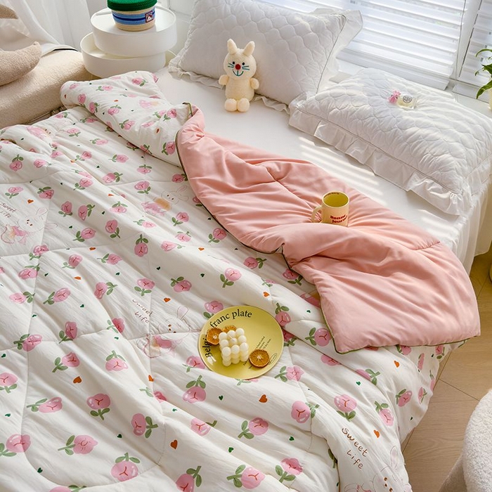 91家纺网 家纺一手货源 找家纺 默忆 2026新款水洗棉双层纱夏被夏凉被空调被被子被芯 曼塔玫瑰