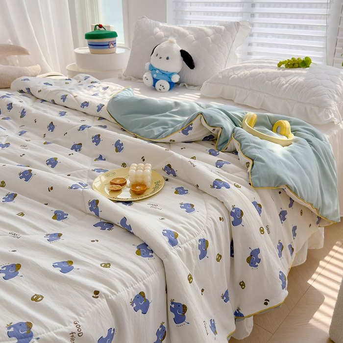 91家纺网 家纺一手货源 找家纺 默忆 2026新款水洗棉双层纱夏被夏凉被空调被被子被芯 蓝色小象