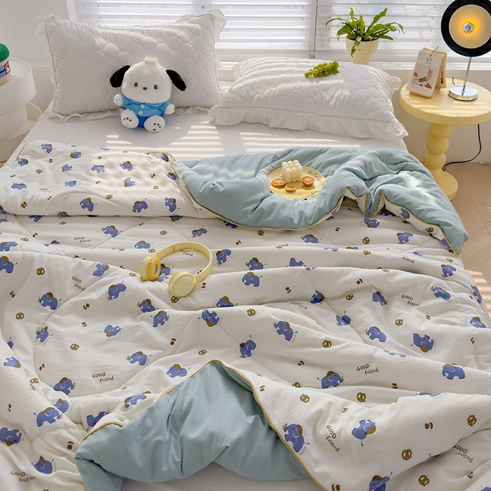 91家纺网 家纺一手货源 找家纺 默忆 2026新款水洗棉双层纱夏被夏凉被空调被被子被芯 蓝色小象