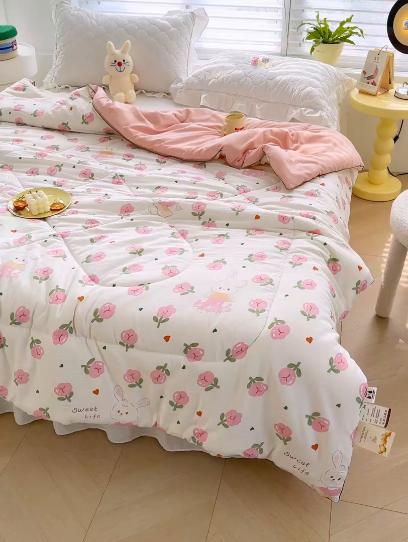 91家纺网 家纺一手货源 找家纺 默忆 2026新款水洗棉双层纱夏被夏凉被空调被被子被芯 曼塔玫瑰
