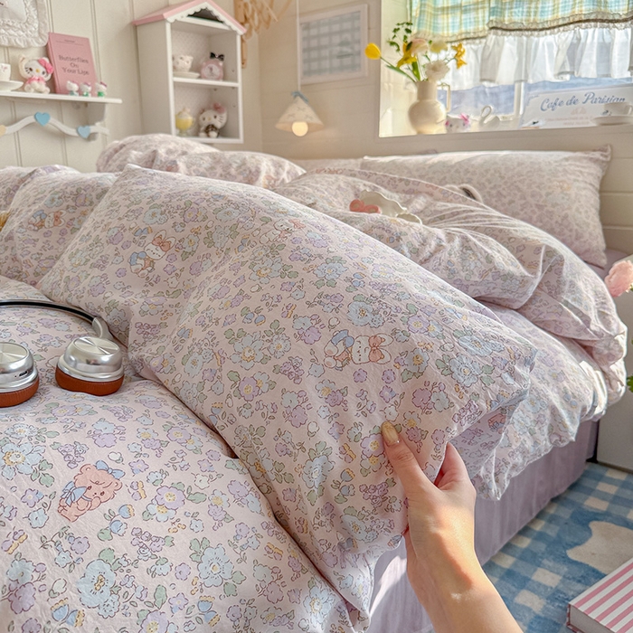 91家纺网 家纺一手货源 找家纺 罗亿家纺 2026年新款泡芙水洗棉双层纱四件套 爱丽丝