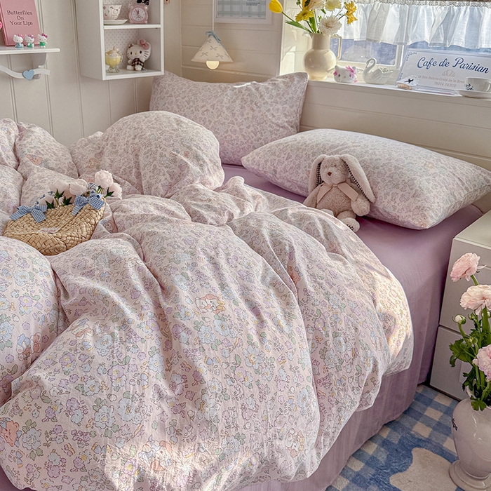 91家纺网 家纺一手货源 找家纺 罗亿家纺 2026年新款泡芙水洗棉双层纱四件套 爱丽丝