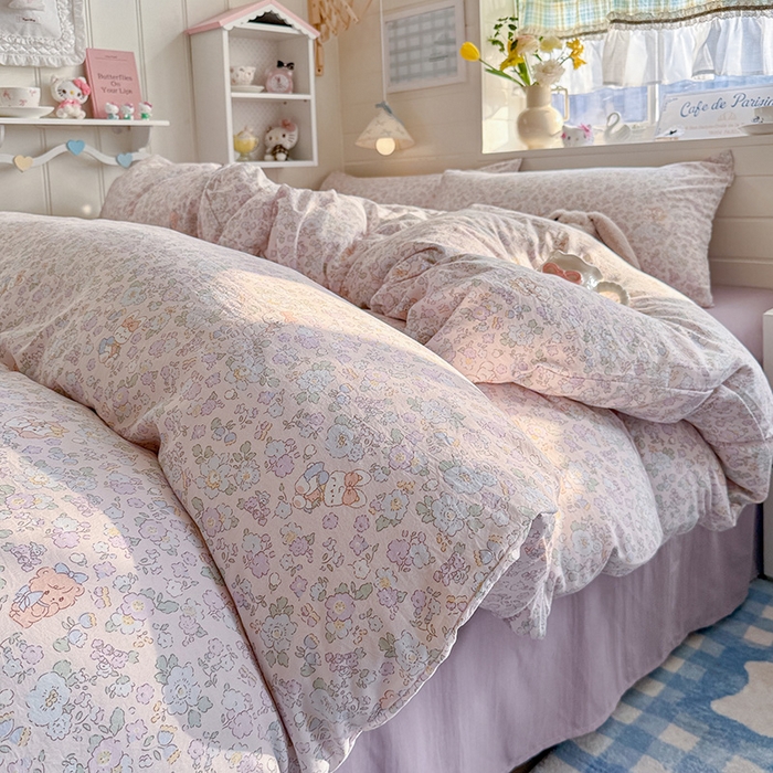 91家纺网 家纺一手货源 找家纺 罗亿家纺 2026年新款泡芙水洗棉双层纱四件套 爱丽丝