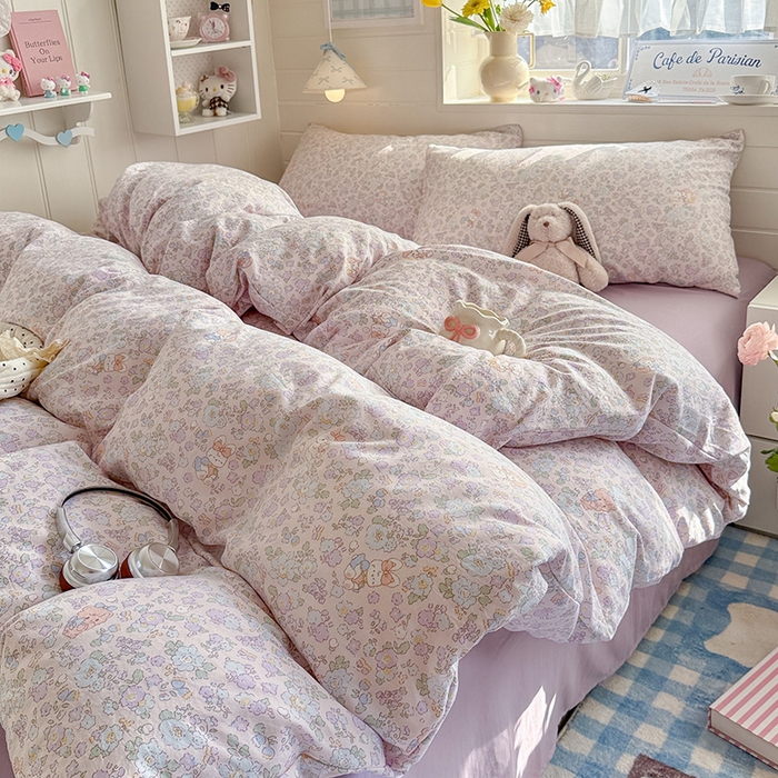 91家纺网 家纺一手货源 找家纺 罗亿家纺 2026年新款泡芙水洗棉双层纱四件套 爱丽丝